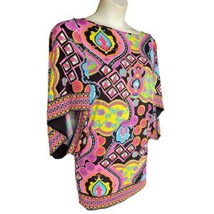 EUC $148 Sz M Trina Turk Tunic Swim Cover Kaftan Beach Dress Batwing Sleeve